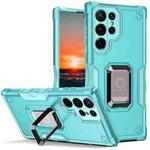 For Samsung Galaxy S23 Ultra 5G Ring Holder Non-slip Shockproof Armor Phone Case(Mint Green)