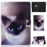 Horizontal Painted Flat Leather Case with Pen Cover & Card Slot & Holder(Blue Eyed Cat)