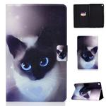 Horizontal Painted Flat Leather Case with Pen Cover & Card Slot & Holder(Blue Eyed Cat)