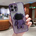 For iPhone 14 Astronaut Holder Gradient Glitter Powder Phone Case(Purple)