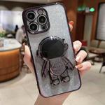 For iPhone 14 Plus Astronaut Holder Gradient Glitter Powder Phone Case(Black)