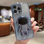 For iPhone 14 Plus Astronaut Holder Gradient Glitter Powder Phone Case(Blue)