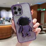 For iPhone 14 Plus Astronaut Holder Gradient Glitter Powder Phone Case(Purple)