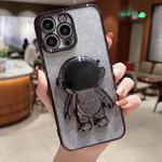 For iPhone 14 Pro Max Astronaut Holder Gradient Glitter Powder Phone Case(Black)