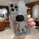 For iPhone 14 Pro Max Astronaut Holder Gradient Glitter Powder Phone Case(Silver)