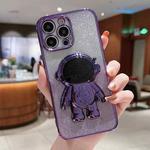For iPhone 11 Pro Max Astronaut Holder Gradient Glitter Powder Phone Case(Purple)