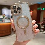 For iPhone 14 Electroplating Magsafe Gradient Glitter Powder Phone Case(Gold)