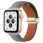 Folding Buckle Genuine Leather Watch Band for Apple Watch Ultra 49mm / Series 8&7 45mm / SE 2&6&SE&5&4 44mm / 3&2&1 42mm(Nebula Ash)