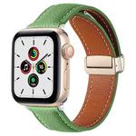 Folding Buckle Genuine Leather Watch Band for Apple Watch Ultra 49mm / Series 8&7 45mm / SE 2&6&SE&5&4 44mm / 3&2&1 42mm(Green)