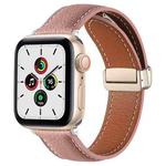 Folding Buckle Genuine Leather Watch Band for Apple Watch Series 8&7 41mm / SE 2&6&SE&5&4 40mm / 3&2&1 38mm(Dark Pink)
