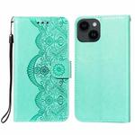 For iPhone 14 / 13 Flower Vine Embossing Flip Leather Phone Case(Green)