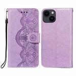 For iPhone 14 / 13 Flower Vine Embossing Flip Leather Phone Case(Purple)