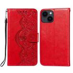 For iPhone 14 Plus Flower Vine Embossing Flip Leather Phone Case(Red)