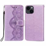 For iPhone 14 Plus Flower Vine Embossing Flip Leather Phone Case(Purple)