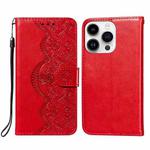 For iPhone 14 Pro Max Flower Vine Embossing Flip Leather Phone Case(Red)