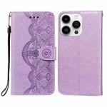 For iPhone 14 Pro Max Flower Vine Embossing Flip Leather Phone Case(Purple)