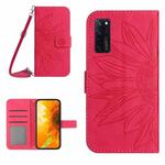 For ZTE Axon 20 4G/20 5G Skin Feel Sun Flower Pattern Flip Leather Phone Case with Lanyard(Rose Red)