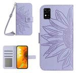 For ZTE Blade A31 Skin Feel Sun Flower Pattern Flip Leather Phone Case with Lanyard(Purple)