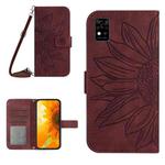 For ZTE Blade A31 Skin Feel Sun Flower Pattern Flip Leather Phone Case with Lanyard(Wine Red)