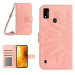For ZTE Blade A51/A7P Skin Feel Sun Flower Pattern Flip Leather Phone Case with Lanyard(Pink)