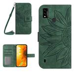 For ZTE Blade A51/A7P Skin Feel Sun Flower Pattern Flip Leather Phone Case with Lanyard(Green)