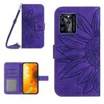 For ZTE Blade V30 Skin Feel Sun Flower Pattern Flip Leather Phone Case with Lanyard(Dark Purple)
