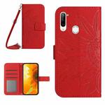 For ZTE Libero 5G Skin Feel Sun Flower Pattern Flip Leather Phone Case with Lanyard(Red)