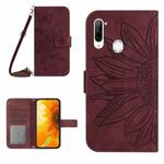 For ZTE Libero 5G Skin Feel Sun Flower Pattern Flip Leather Phone Case with Lanyard(Wine Red)