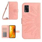For ZTE Libero 5G II A103ZT Japan Edition Skin Feel Sun Flower Pattern Flip Leather Phone Case with Lanyard(Pink)