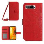 For Asus ROG Phone 5 ZS673KS Skin Feel Sun Flower Pattern Flip Leather Phone Case with Lanyard(Red)