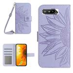 For Asus ROG Phone 5 ZS673KS Skin Feel Sun Flower Pattern Flip Leather Phone Case with Lanyard(Purple)