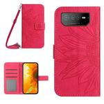 For Asus ROG Phone 6 Skin Feel Sun Flower Pattern Flip Leather Phone Case with Lanyard(Rose Red)