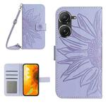 For Asus ZenFone 9 Skin Feel Sun Flower Pattern Flip Leather Phone Case with Lanyard(Purple)