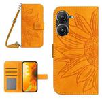For Asus ZenFone 9 Skin Feel Sun Flower Pattern Flip Leather Phone Case with Lanyard(Yellow)