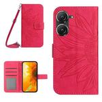 For Asus ZenFone 9 Skin Feel Sun Flower Pattern Flip Leather Phone Case with Lanyard(Rose Red)