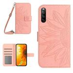 For Sony Xperia 10 III/10 III Lite Skin Feel Sun Flower Pattern Flip Leather Phone Case with Lanyard(Pink)