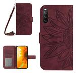 For Sony Xperia 10 III/10 III Lite Skin Feel Sun Flower Pattern Flip Leather Phone Case with Lanyard(Wine Red)