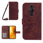 For Sony Xperia Pro-I Skin Feel Sun Flower Pattern Flip Leather Phone Case with Lanyard(Wine Red)