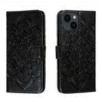 For iPhone 14 / 13 Sun Mandala Embossing Leather Phone Case(Black)