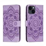 For iPhone 14 / 13 Sun Mandala Embossing Leather Phone Case(Purple)