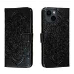 For iPhone 14 Plus Sun Mandala Embossing Leather Phone Case(Black)