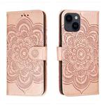 For iPhone 14 Plus Sun Mandala Embossing Leather Phone Case(Rose Gold)