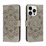 For iPhone 14 Pro Sun Mandala Embossing Leather Phone Case(Grey)