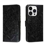 For iPhone 14 Pro Sun Mandala Embossing Leather Phone Case(Black)