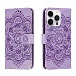 For iPhone 14 Pro Sun Mandala Embossing Leather Phone Case(Purple)