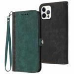 For iPhone 12 Pro Max Side Buckle Double Fold Hand Strap Leather Phone Case(Dark Green)