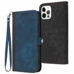 For iPhone 12 / 12 Pro Side Buckle Double Fold Hand Strap Leather Phone Case(Royal Blue)