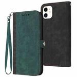 For iPhone 12 mini Side Buckle Double Fold Hand Strap Leather Phone Case(Dark Green)