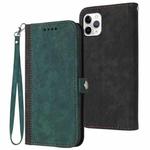 For iPhone 11 Pro Side Buckle Double Fold Hand Strap Leather Phone Case(Dark Green)