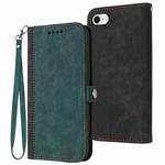 For iPhone SE 2022 / SE 2020 / 8 / 7 Side Buckle Double Fold Hand Strap Leather Phone Case(Dark Green)